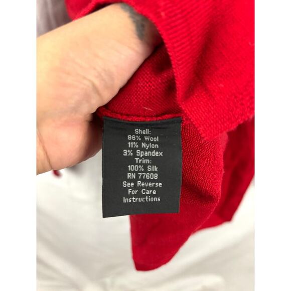 J. Peterman Red Wool Blend Sweater Silk Ribbon Tie Bow Women’s MEDIUM - Picture 4 of 12